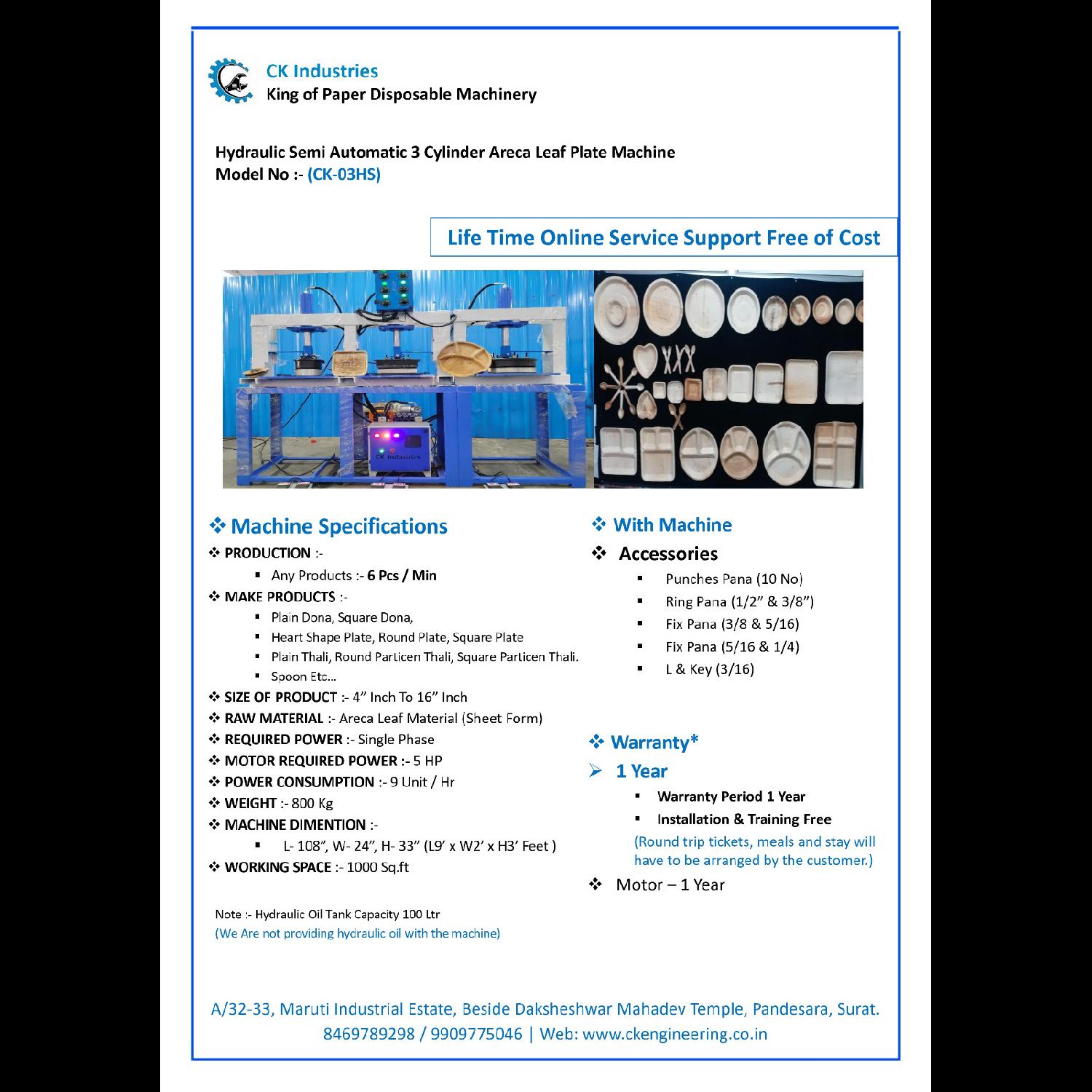 Hydraulic Semi-Automatic 3 Cylinder Areca Leaf Plate Machine